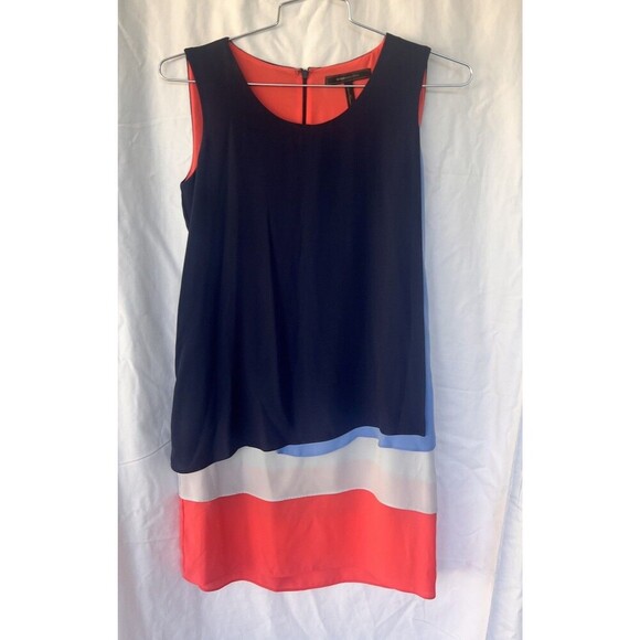 BCBGMaxazria Haley Layered Shift Dress Size 0 Mod Sleeveless Colorblock Career - Picture 2 of 7